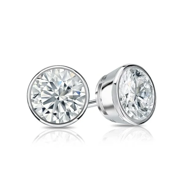 bold geometric earrings for women -Auriya 1 1/5ctw Round Diamond Stud Earrings Bezel-set Platinum - GIA Certified