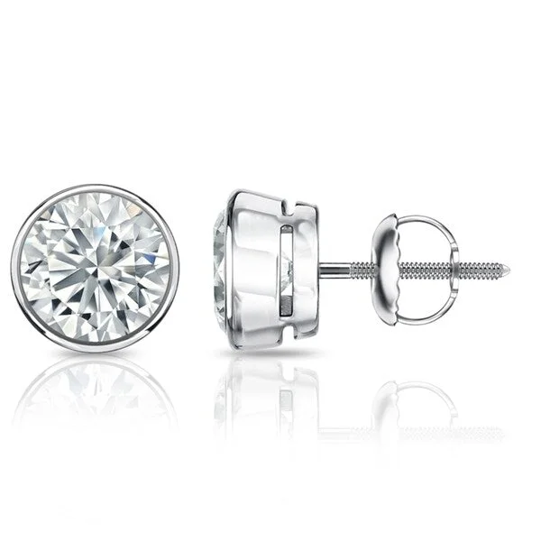 minimalist crawler earrings for women -Auriya 1.70ctw Round Diamond Stud Earrings Bezel-set Platinum - GIA Certified