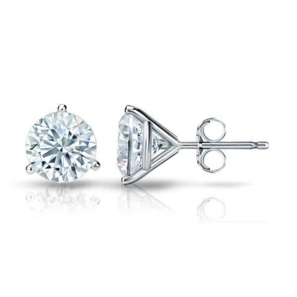 drop earrings for bridesmaids -Auriya 14k Gold Certified 1.50 carat TDW 3-Prong Martini Round Diamond Stud Earrings