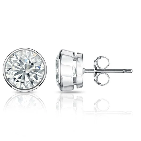 sun and moon earrings for women -Auriya 14k Gold GIA Certified 4.70 carat TDW Bezel Set Round Diamond Stud Earrings