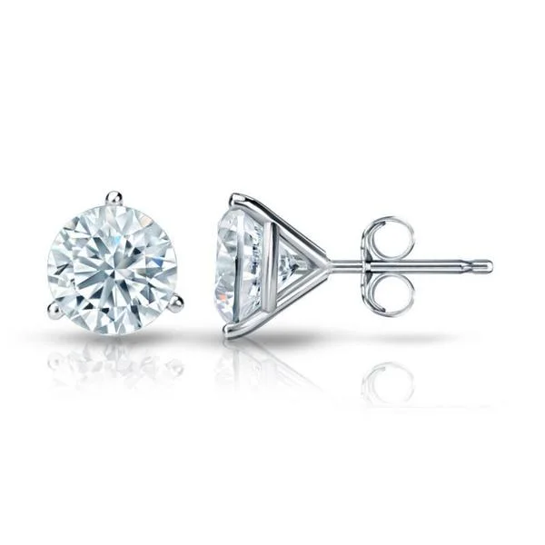 vintage-inspired earrings for women -Auriya 18k Gold GIA Certified 1.00 carat TDW 3-Prong Martini Round Diamond Stud Earrings