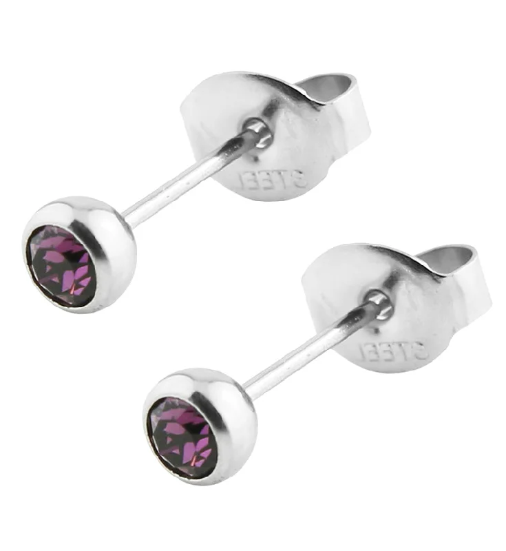 crystal chandelier earrings for women -Purple Bezel CZ Stainless Steel Stud Earrings