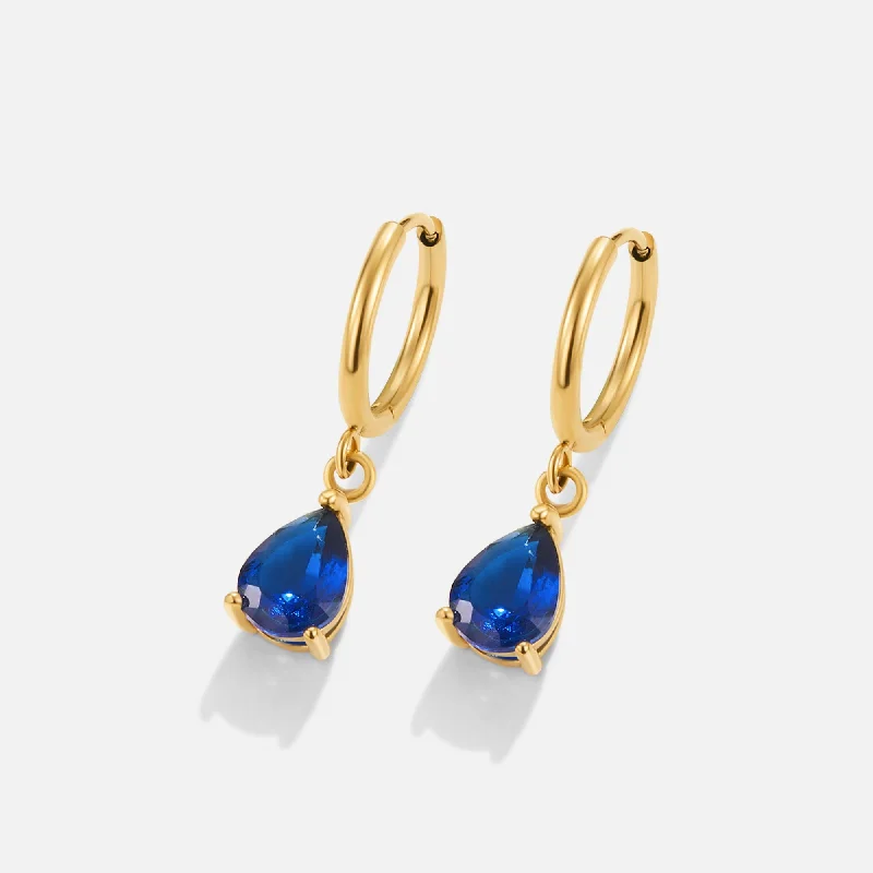 minimalist dangle earrings for women -Blue Marina Crystal Drop Earrings