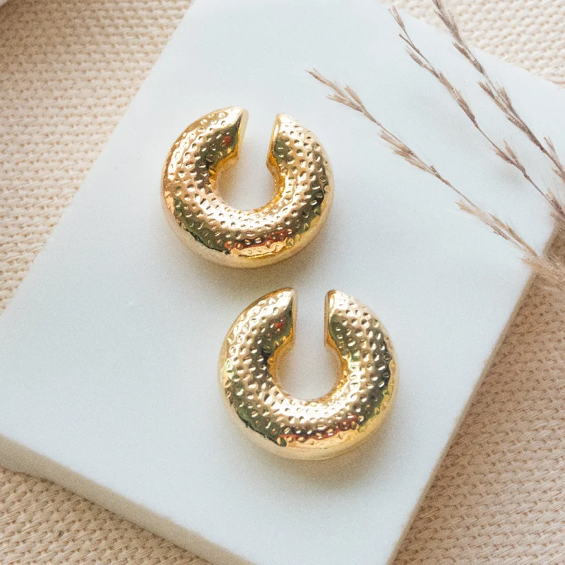 vintage clip earrings for women -Chunky Golden Ear Cuff