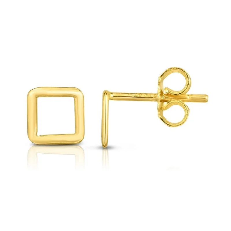 vintage clip-on earrings for women -Curata 14k Yellow Gold 10mm Open Square Stud Earrings