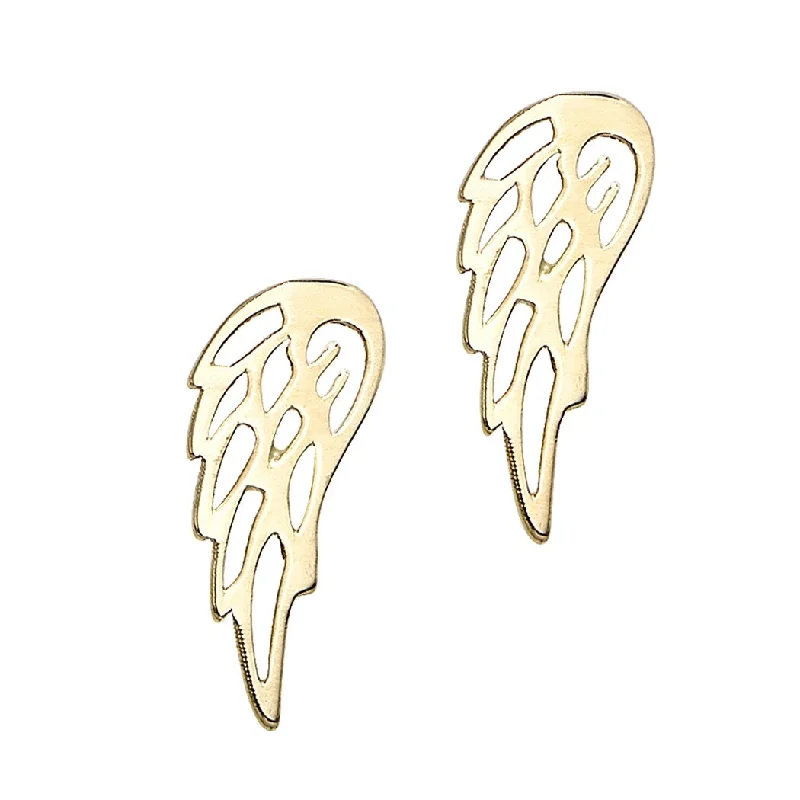 teardrop earrings for women -Curata 14k Yellow Gold 4.4x10.5mm Guardian Angel Wing Stud Earrings