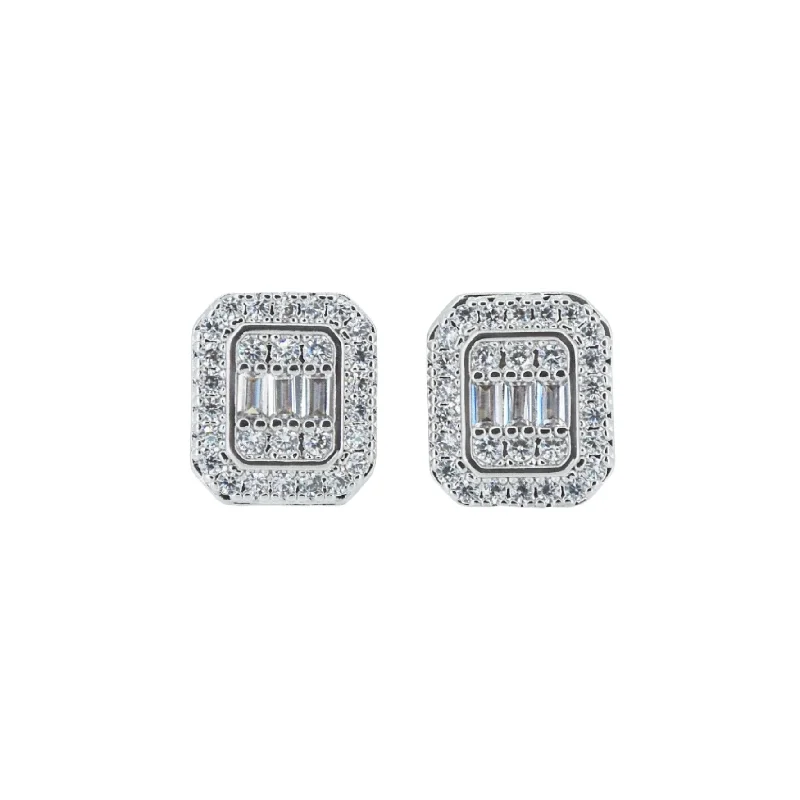 eco-friendly earrings for women -Rectangular Diamond Studs