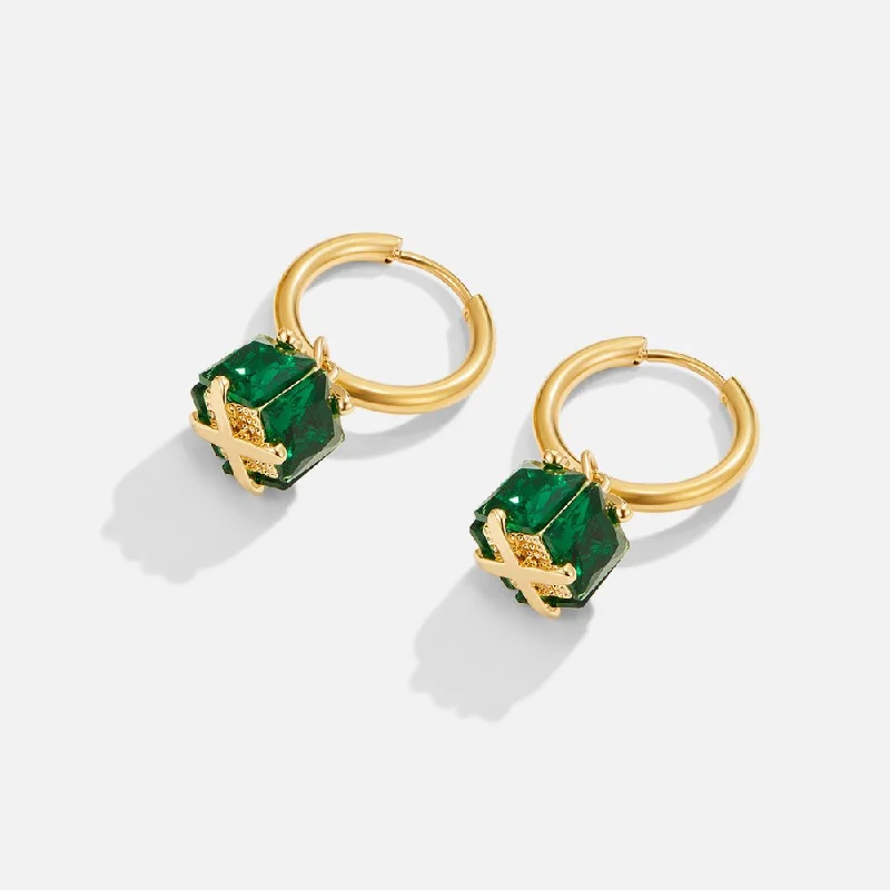 handmade gemstone earrings for women -Emerald Cube Earrings