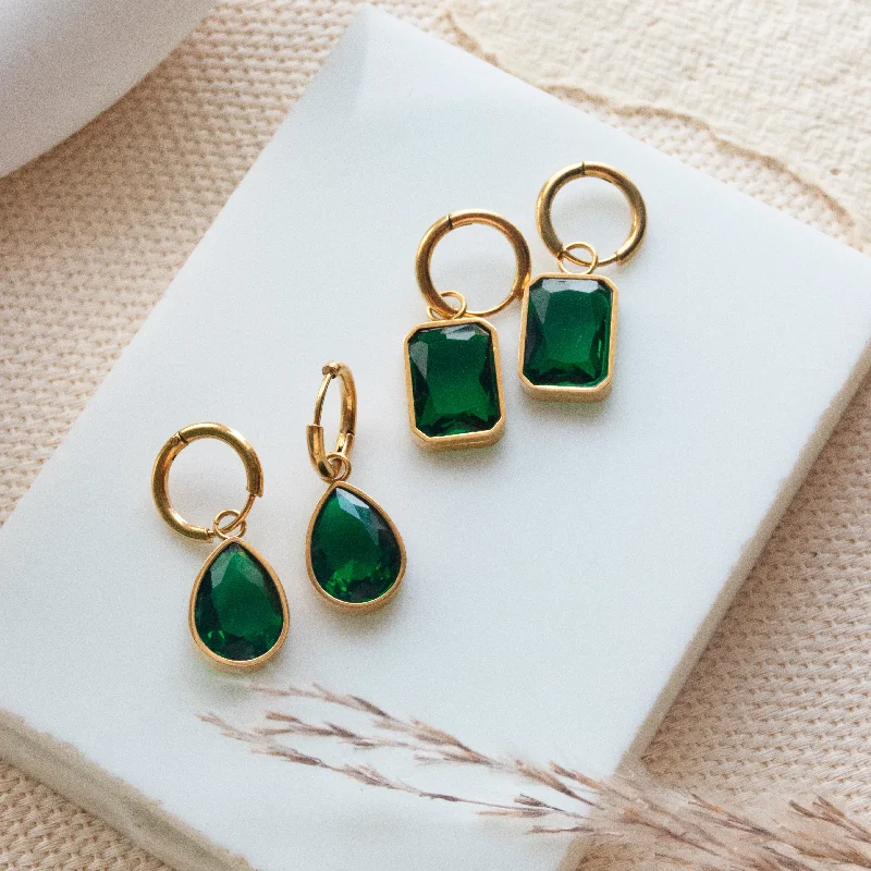 sun and moon earrings for women -Mystical Emerald Drop Earrings