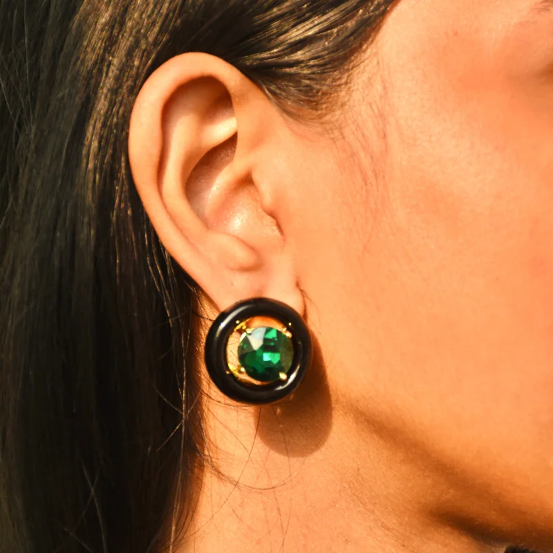 gold hoop earrings for women -Emerald Noir Circlet Earrings