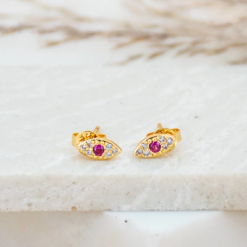 nature-inspired earrings for women -Evil Eye Tiny Studs