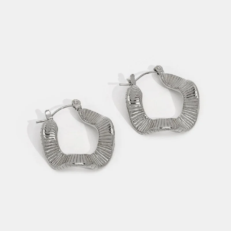 braided hoop earrings for women -Geometric Wave Silver Hoop Earrings