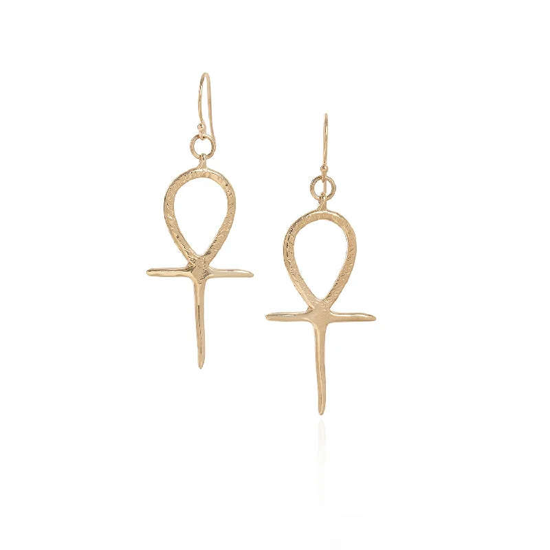 pearl earrings for brides -Gold Ankh Earrings