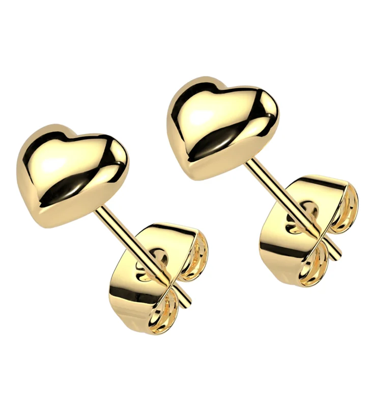 luxury pearl drop earrings for women -Gold PVD Inflated Heart Stainless Steel Stud Earrings