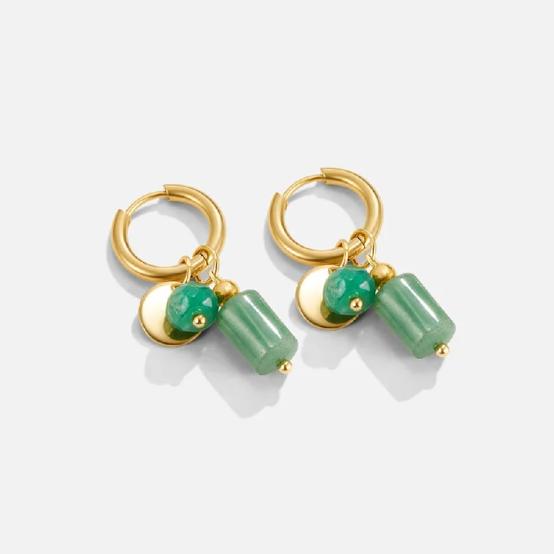 angel halo earrings for women -Green Aventurine Hoop Earrings