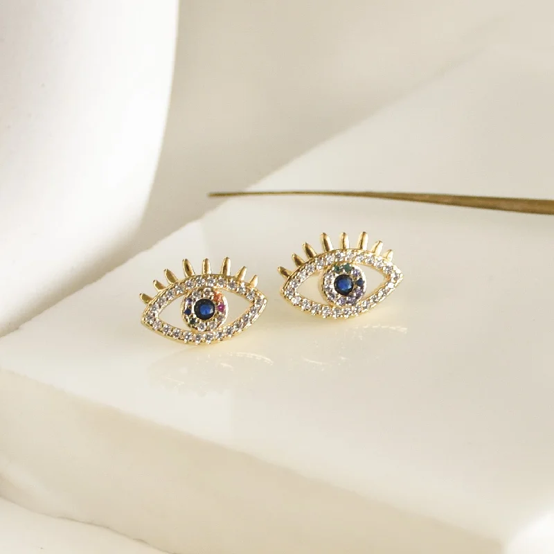 cubic zirconia hoop earrings -Lash Evil Eye Studs