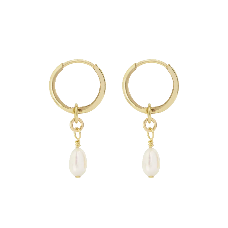 snowflake earrings for winter -Lulita Pearl Mini Hoops - Gold