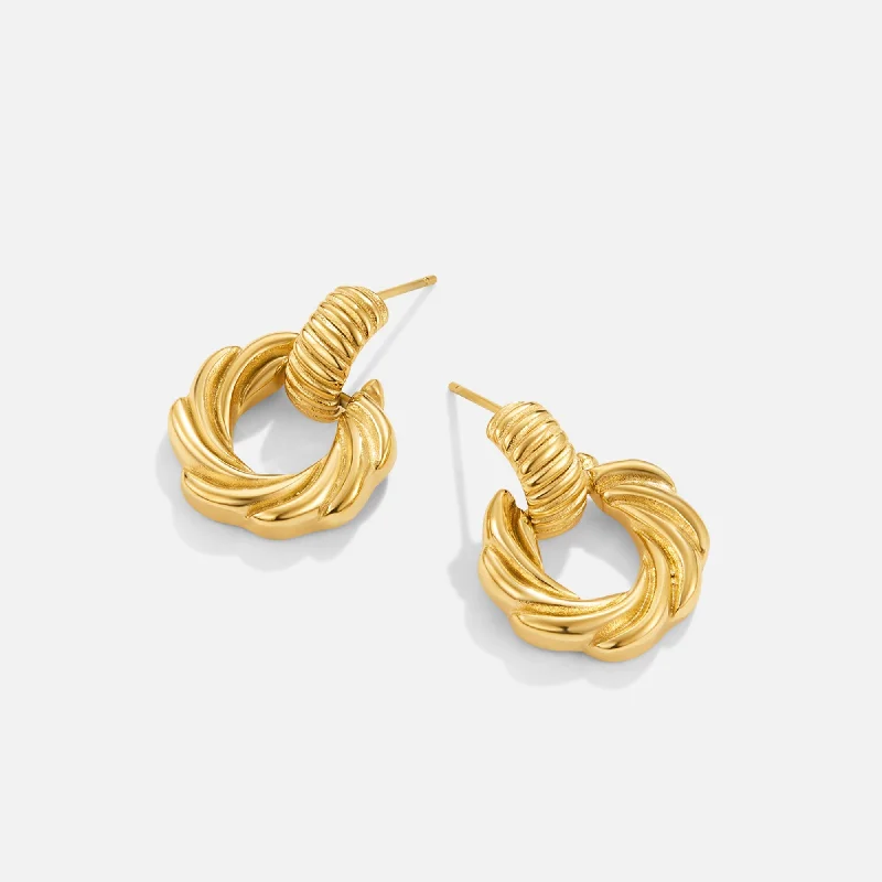 trendy ear cuff earrings for women -Leah 18K Twisted Hoop Earrings