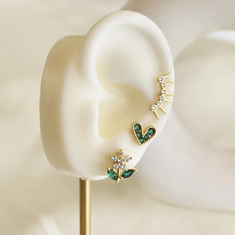 minimalist crawler earrings for women -Mix floral Emerald Earring Set