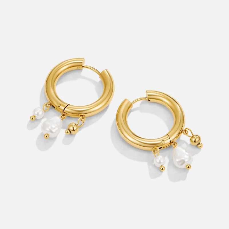 cubic zirconia stud earrings -Molly Pearl Drop Hoop Earrings