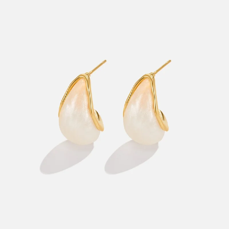 heart stud earrings for girls -Mother Of Pearl Curved Earrings