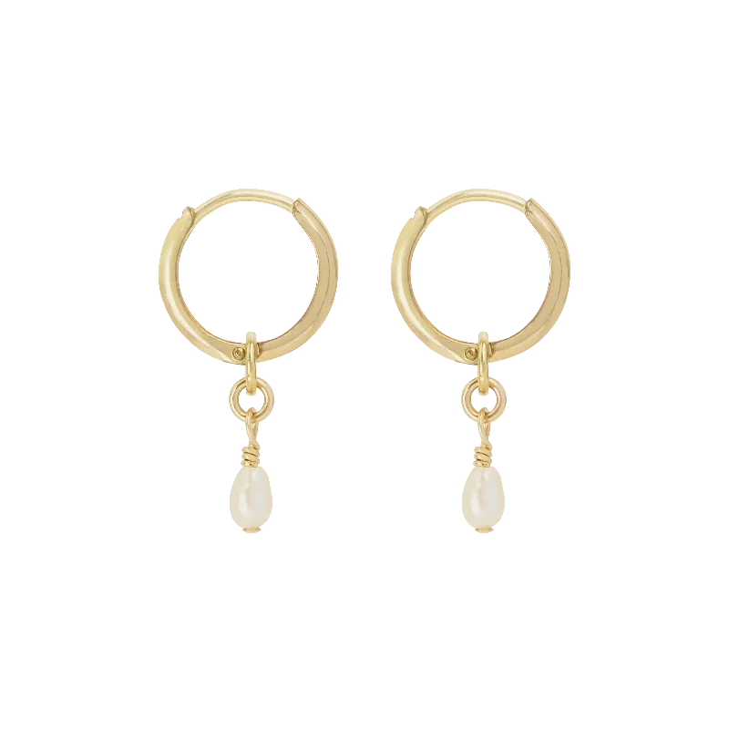 luxury diamond earrings for women -Noa Pearl Mini Hoops - Gold