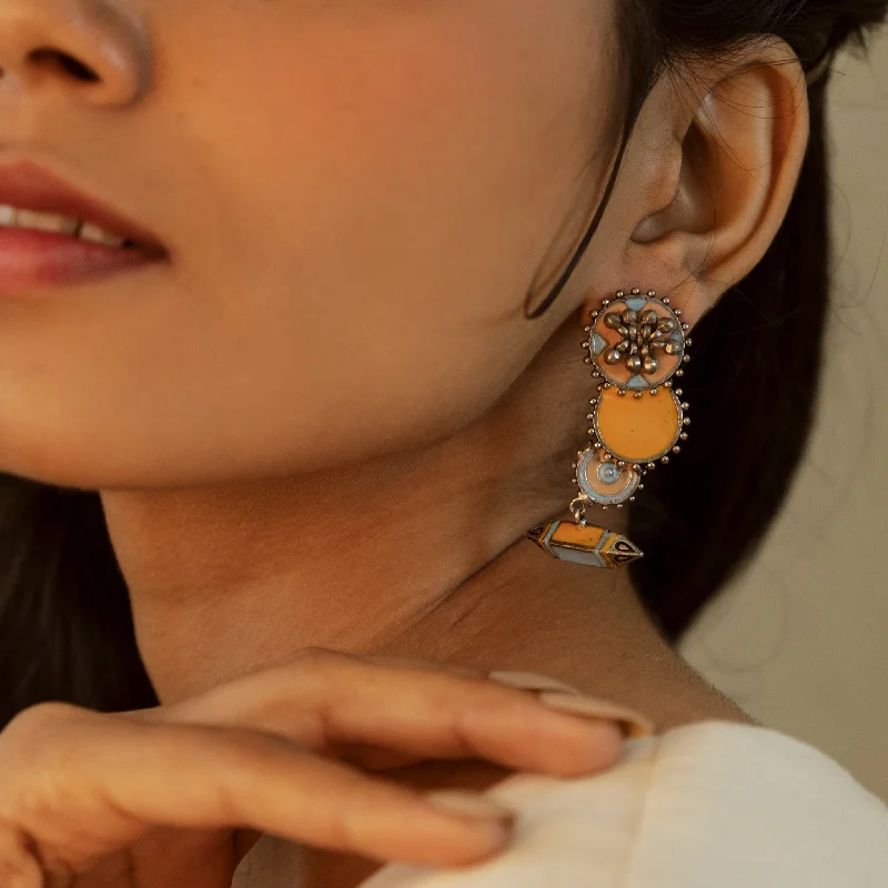 luxury chandelier earrings for women -Orange Circular Pencil Oxidized Earrings