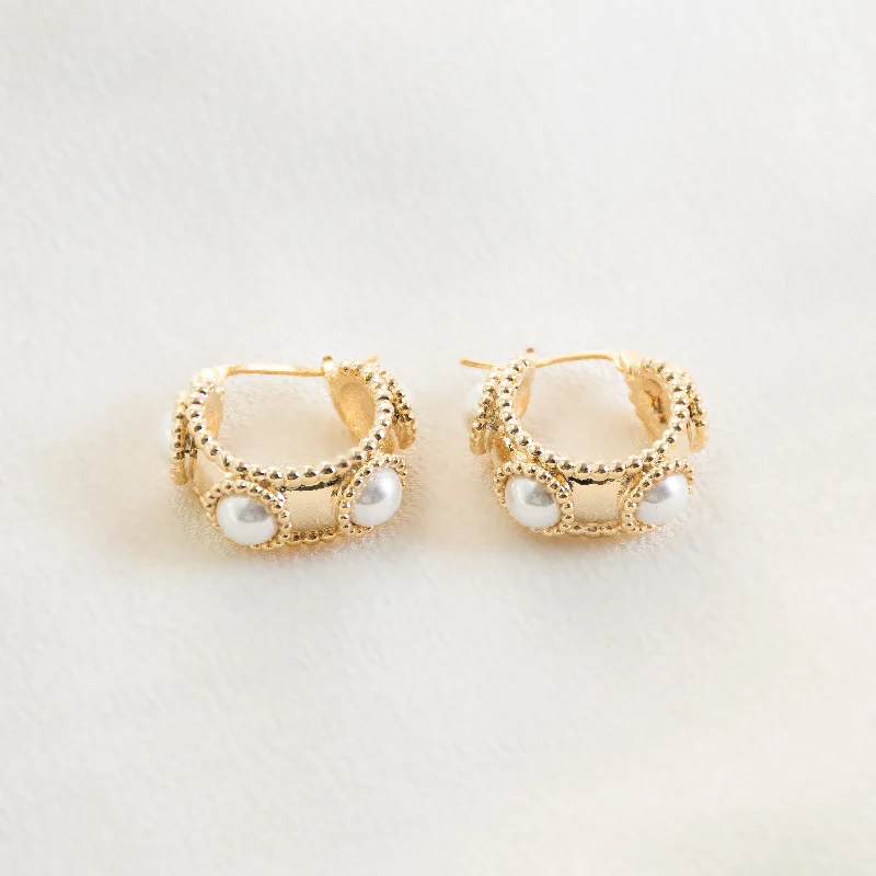 gold knot earrings for women -Pearl Textured Hoops