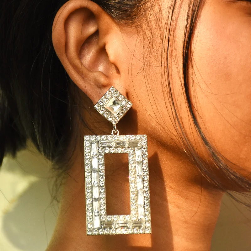 luxury gemstone earrings for women -Rectangular Studded Earrings