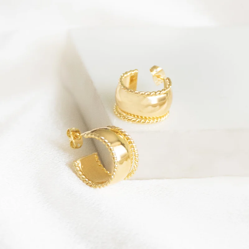 simple gold stud earrings -Round Twisted Chunky Hoops