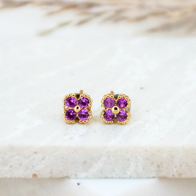 pink gemstone earrings for women -Ruby Flower Tiny Studs