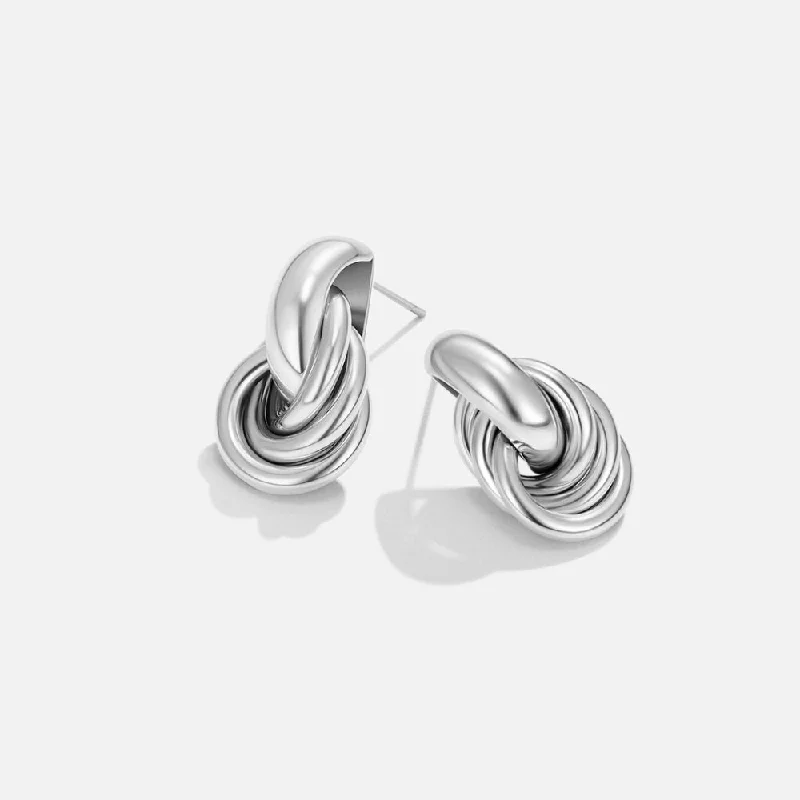 geometric earrings for women -Sofia Twisted Silver Hoop Earrings