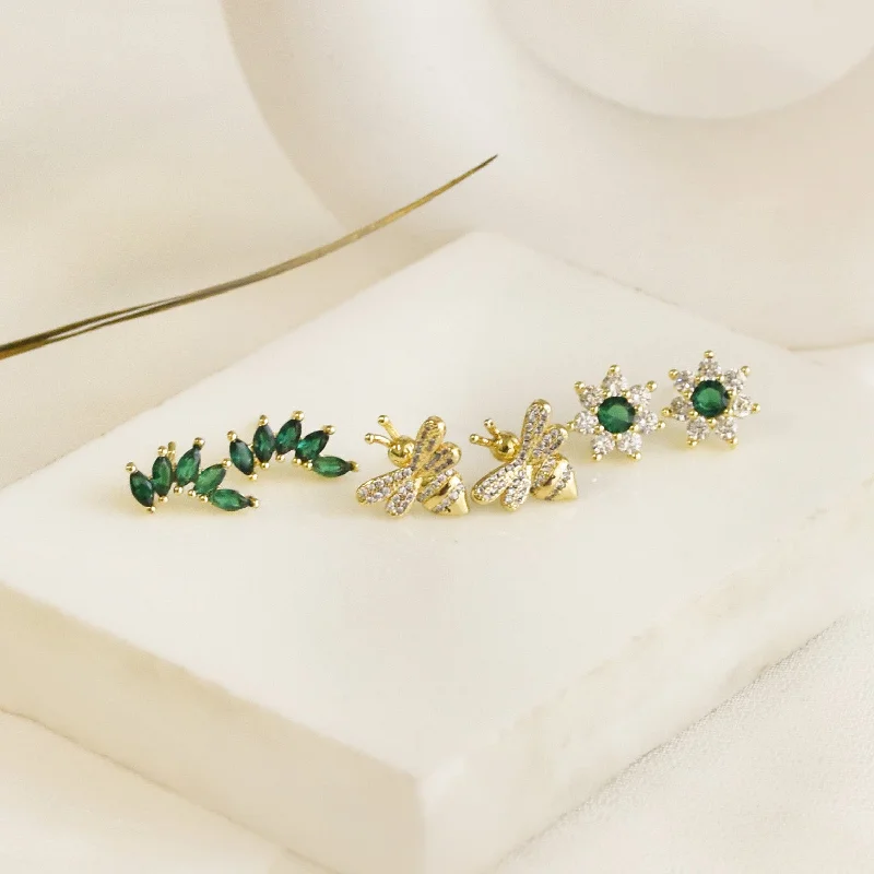 asymmetrical earrings for women -Sparkling Emerald Earrings Set