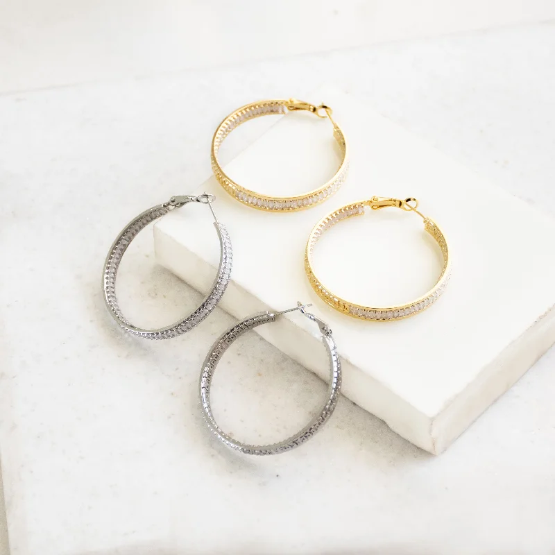 infinity symbol earrings for couples -Studded Baguette Hoops