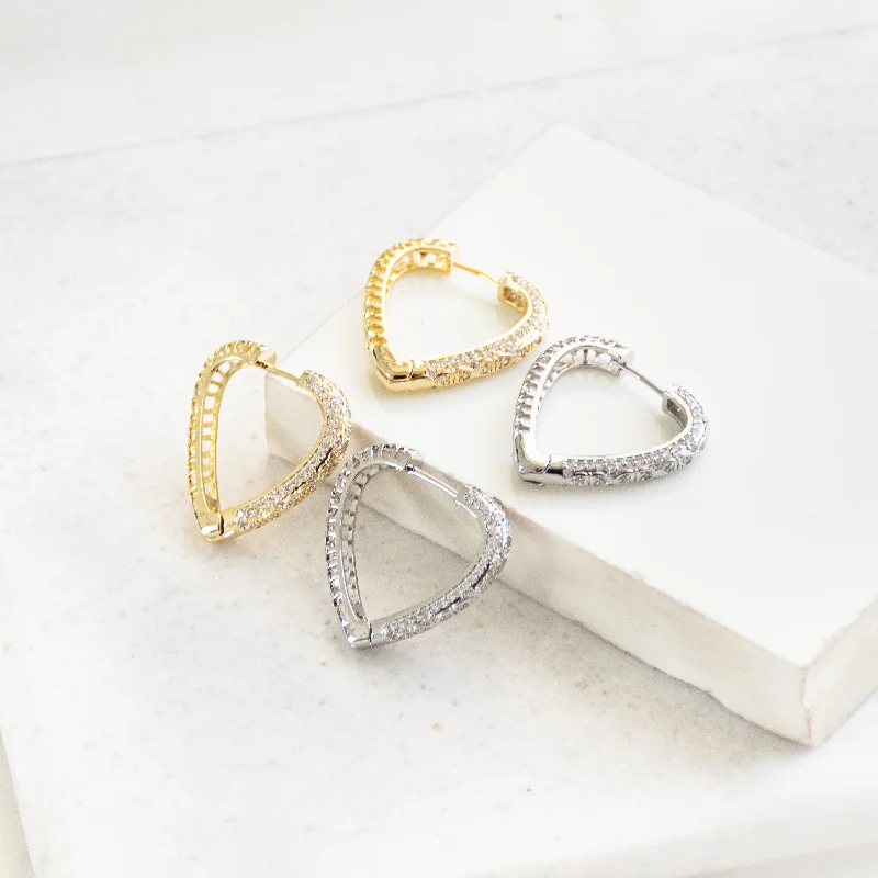 gold hoop earrings for women -Studded Heart Hoop Earrings