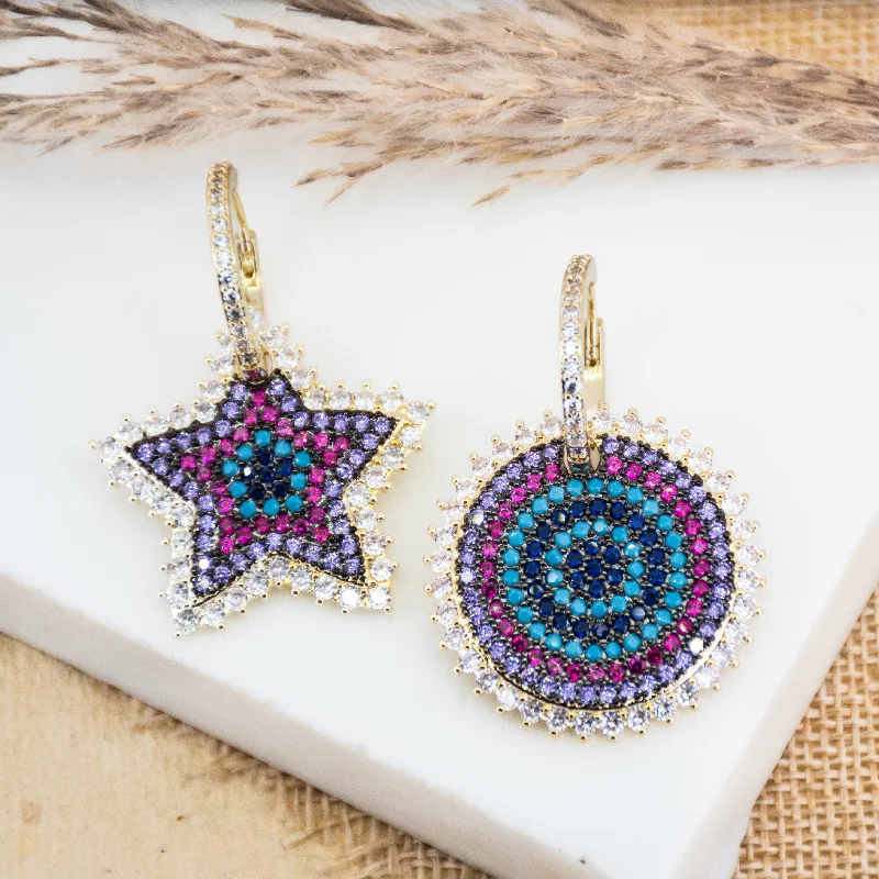 hoop earrings with charms -Studded Tropical  Multi-hued Earrings