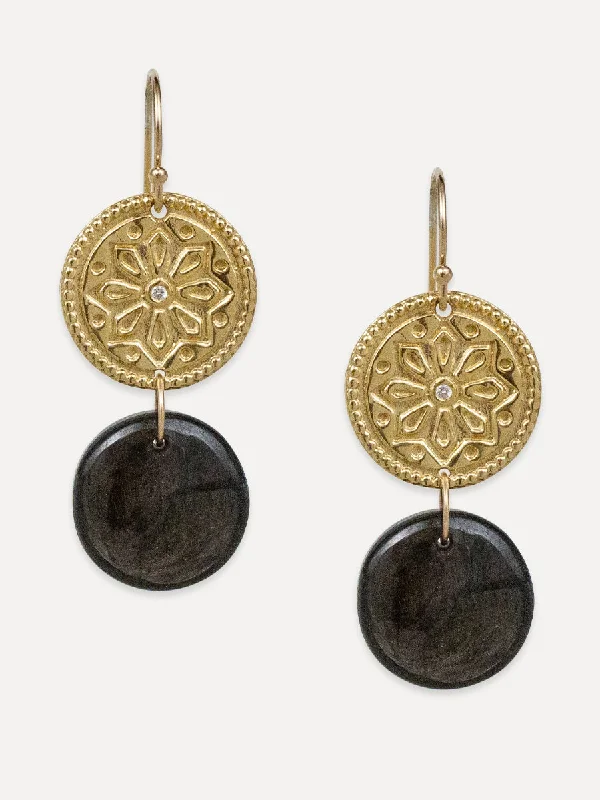 luxury gemstone earrings for women -Sun Lotus Coin Earrings