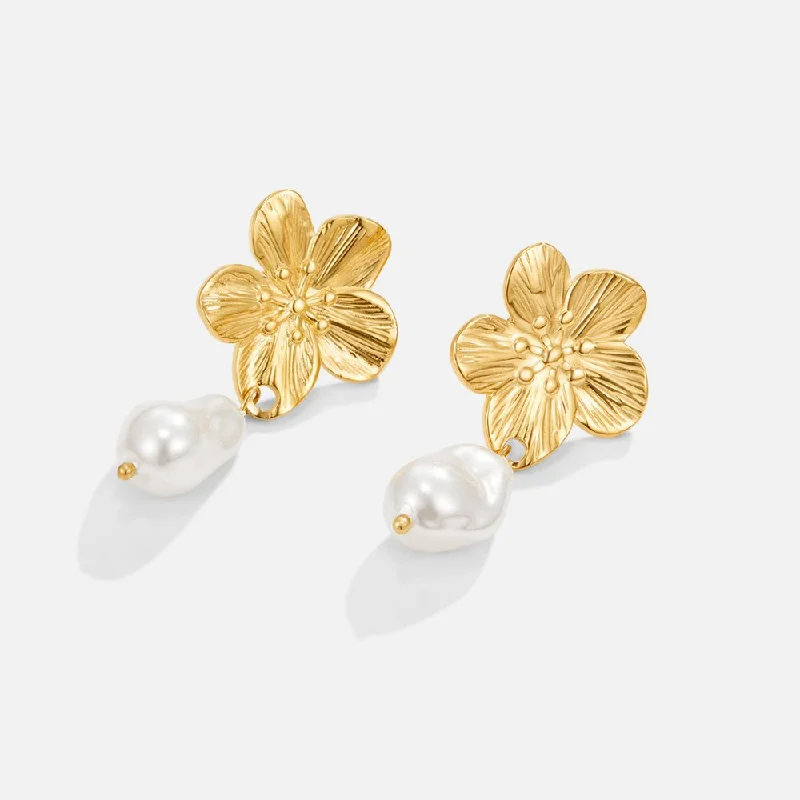 bold geometric earrings for women -Talia Flower Pearl Earrings