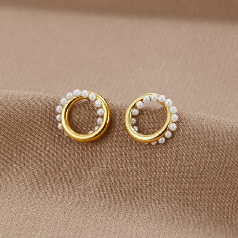 delicate pearl earrings for women -Teresa Pearl Round Earrings