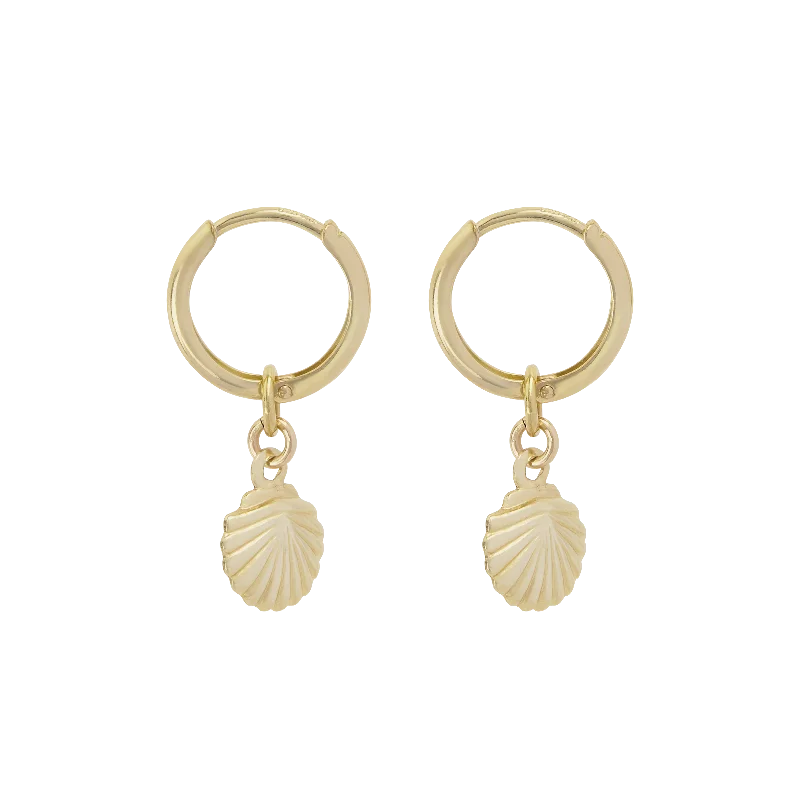 minimalist hoop earrings for women -Tiny Shell Mini Hoop Earrings - Gold