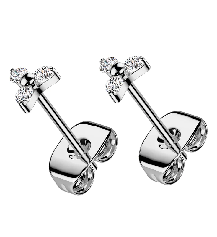 elegant drop earrings for evening wear -Trinity Clear CZ Titanium Stud Earrings