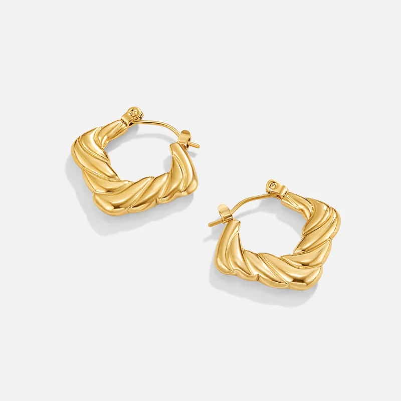 pearl earrings for brides -Twisted Gold Square Hoop Earrings