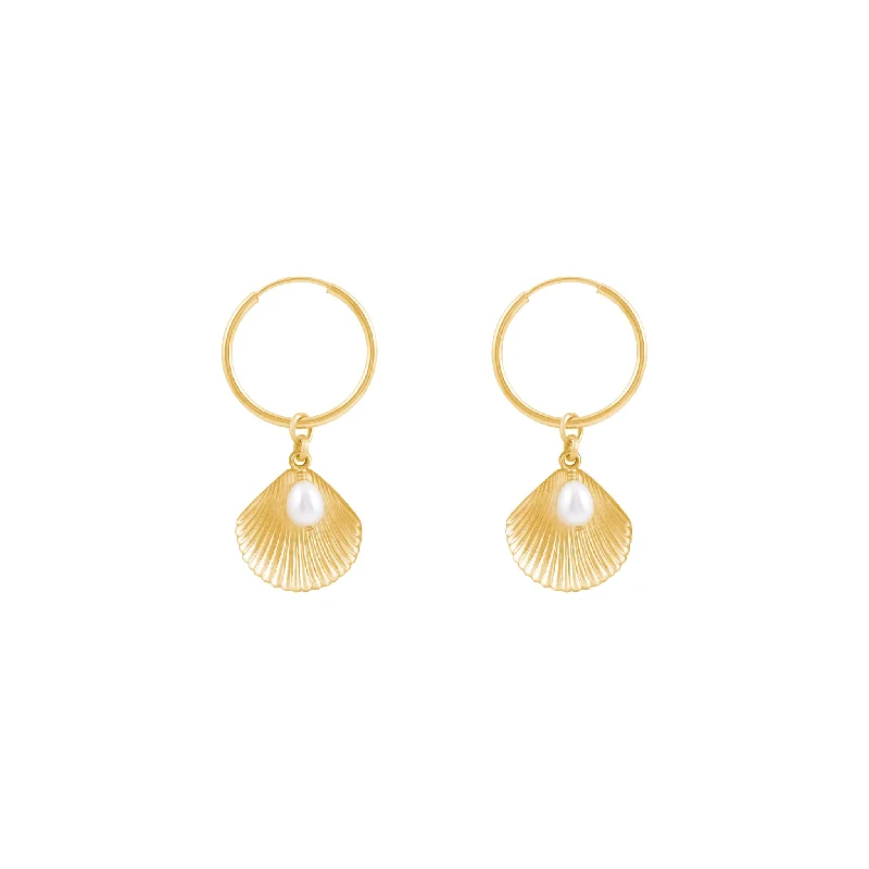 luxury pearl drop earrings for women -Ula Shell Hoop Earrings - Gold