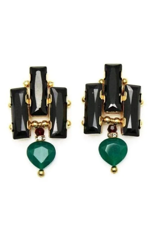 long drop earrings for women -Deco 24K Gold Plated Green Onyx Drop Earrings