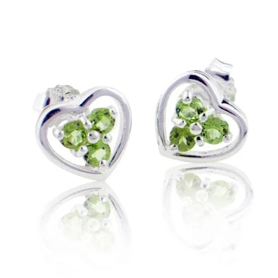 heart-shaped earrings for women -Small 3-Stone Genuine Peridot Sterling Silver Post Earrings