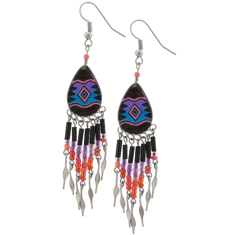 bohemian tassel earrings for women -Colorful Ceramic Teardrop Chandelier Earrings