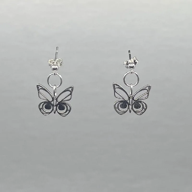 luxury pearl drop earrings for women -Asoyuf Mini Silver Butterfly Stud Earrings