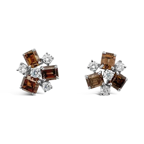 asymmetrical earrings for women -Brown & White Diamond Earrings