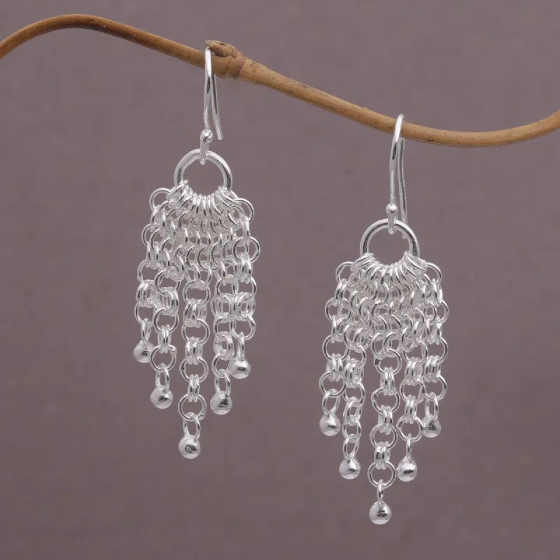 eco-friendly earrings for women -Bubble Cascade Sterling Silver Chain Waterfall Earrings from Bali