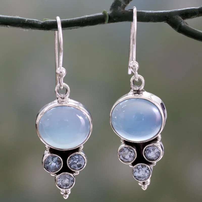 angel halo earrings for women -Bubbling Stream Topaz & Chalcedony Silver Earrings